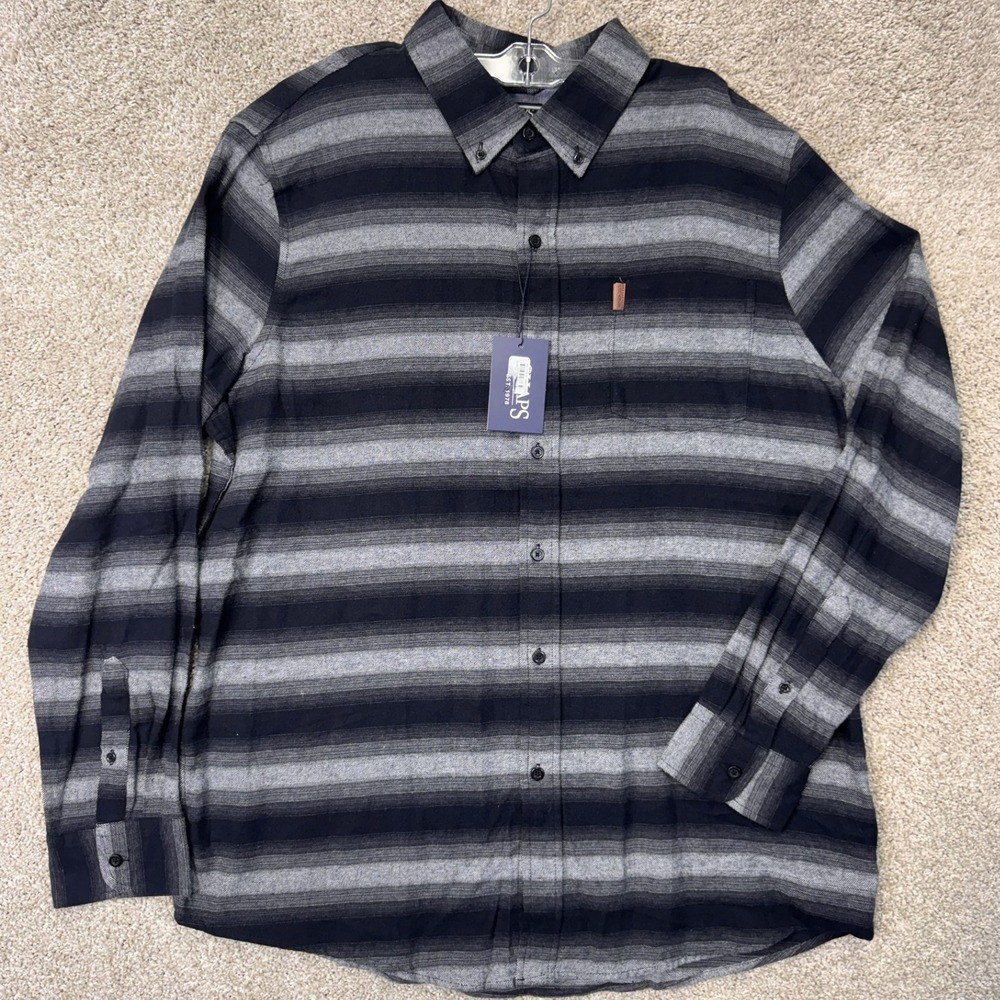 Chaps Shirt Mens XL Brushed Flannel American Black Striped Button-down NEW